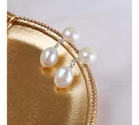 LOKILOKI 8-9mm White Baroque Double Pearl Drop Earrings For Women With 925 Sterling Silver Handmade Wedding Jewelry Gift, White,Silver