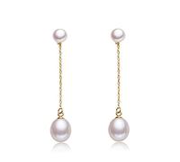 LOKILOKI 925 Sterling Silver Drop Earrings Natural Freshwater Double Pearl Long Earrings Jewelry For Women Gifts