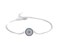 LOKILOKI 925 Sterling Silver Fashion Jewelry Bracelets Bohemian Cz Round Blue Stone Turkish Evil Eye Bracelets For Women