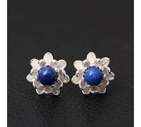 LOKILOKI 925 Sterling Silver Lapis Lazuli Lotus Flowers Stud Earrings For Women Elegant Lady Prevent Allergy