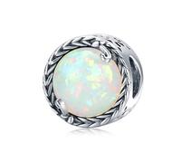 LOKILOKI 925 Sterling Silver Opal Sun Charm Bead Enamel Guardian Fatimid Eye Charm For Original Bracelet Bangle Women Diy Jewelry