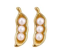 LOKILOKI 925 Sterling Silver Real Pearl Pea Pods Stud Earrings Novelty Earrings For Women Ethnic Style 14k Gold Female Student Fine Jewelry