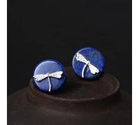 LOKILOKI 925 Sterling Silver Round Lapis Lazuli Dragonfly Stud Earrings For Women Ethnic Style Lady Sterling-silver-jewelry