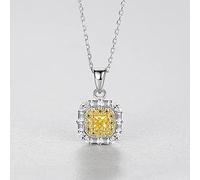 LOKILOKI 925 Sterling Silver Square Yellow Topaz Pendant Necklaces Women Charming Chain Necklace Fine Jewelry