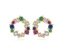 LOKILOKI Circle Shape Multicolor Cz Stone Stud Earrings 925 Sterling Silver Fine Jewelry For Women