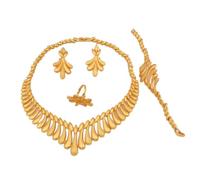 LOKILOKI Dubai 24k Gold Color Jewelry Sets For Women Necklace Earrings Bracelet Ring India African Wedding Wife Gifts Ethiopia Set