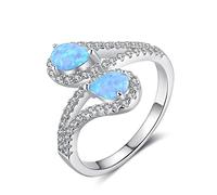 LOKILOKI Luxury Blue Fire Opal Rings Real 925 Sterling Silver Finger Rings Cubic Zirconia Women Wedding Jewelry Gifts