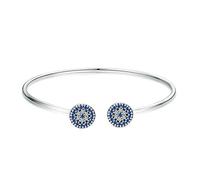 LOKILOKI New 925 Sterling Silver Lucky Blue Eyes Blue Cz Women Open Cuff Bangle & Bracelet Luxury Silver Jewelry