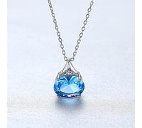 LOKILOKI Pure 925 Sterling Silver Elegant Oval Blue Topaz Pendant Necklaces Women Anniversary Fine Jewelry