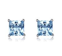 LOKILOKI Real 925 Sterling Silver Jewelry Created Square Sky Blue Topaz Stud Earrings For Women Elegant Birthday Gift Fine Jewelry