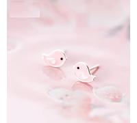 LOKILOKI Romantic Lovely Pink Enamel Birds Silver Stud Earrings Tiny Fashion 925 Sterling Silver Animal Earring For Women Jewelry