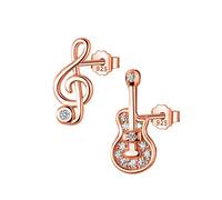 LOKILOKI S925 Sterling Silver Fashion Asymmetric Guitar Notes Stud Earring For Women Wedding Minimalist Fine Jewelry