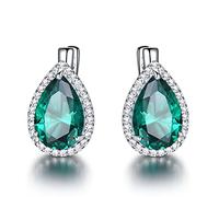 LOKILOKI Solid 925 Sterling Silver Earrings Pear Nano Sky Blue Topaz Emerald Gemstone Clip Earrings For Women Birthday Gift Jewelry