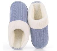 LOKIMSI Women's Cozy Knit Slippers with Faux Fur Lining Memory Foam - Non-Slip Rubber Sole Indoor/Outdoor Winter House Shoes for Warmth and Comfort
