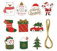 LOKIPA 100 PCS Christmas Tags, Christmas Name Tags Festive Shaped Hanging Lables with Gold String for Xmas Gift Presents Party Supplies