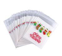 LOKIPA 100 Self Adhesive Christmas Cookie Candy Bags Clear Cellophane Treat Gift Bags