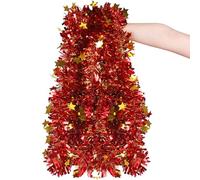 LOKIPA 10M/32.8Ft Christmas Tinsel Garlands, Red and Gold with Star Xmas Metallic Chunky Tinsel Garland for Christmas Tree Decorations