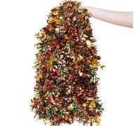 LOKIPA 10M/32.8Ft Christmas Tinsel Garlands, Red and Green with Bell Xmas Metallic Chunky Tinsel Garland for Christmas Tree Decorations
