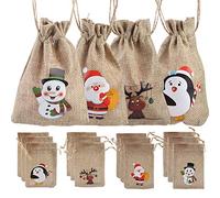 LOKIPA 12 Christmas Jute Burlap Gift Bags Pouches with Drawstring Small Candy Bags for Xmas Favors