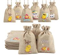 LOKIPA 12 Easter Jute Burlap Gift Bags with Drawstring,Small Easter Gift Bag for Sweet to Easter Presents
