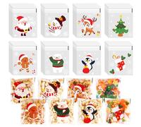 LOKIPA 120 PCS Christmas Cellophane Bags,Xmas Sweet Bag Self Adhesive Christmas Cookie Bags for Xmas Party Favors Baking Candy Goodies Treat