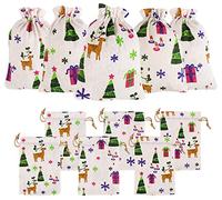 LOKIPA 12pcs Christmas Jute Burlap Gift Bags with Drawstring, 10 x 14cm Jute Burlap Sack Pouch