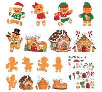 LOKIPA 16 PCS Christmas Stickers, Gingerbread House DIY Craft Stickers Christmas Crafts Kits for Xmas Party Activity Favors