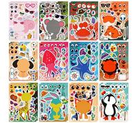 LOKIPA 24 PCS Make a Face Stickers Sheets,DIY Animal Face Match Stickers Make Your Own Sticker for Kids Party Bag Filler Favors