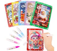 LOKIPA 5 PCS Christmas Water Magic Colouring Book, Christmas Magic Painting Books Xmas Reusable Colouring Picture Books with 5 Water Pen for Boys Girls Gifts Educational Toy