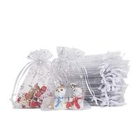 LOKIPA 50pcs Christmas Organza Gift Bags, 9 cm * 12 cm Small Christmas Organza Drawstring Pouches Wedding Jewelry Bags