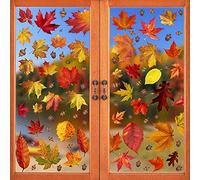 LOKIPA 6 Sheet Autumn Fall Maple Leaves Window Clings Sticker For Thanksgiving Maple Decorations