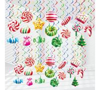 LOKIPA Candyland Decorations, 40PCS Candy Party Decorations Christmas Ceiling Hanging Decorations Candy Hanging Swirls for Baby Shower Sweet Shop Christmas Decoration