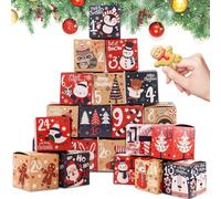 LOKIPA Christmas Advent Calendar Boxes, 24 Kraft Paper Advent Gift Boxes, Christmas Advent Calendars Countdown Boxes for Kids and Family