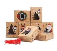 LOKIPA Christmas Bakery Cookie Boxes with Window,12 Pack Window Kraft Paper Gift Treat Candy Boxes with 72 Feet Ribbon (8inch)