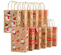 LOKIPA Christmas Kraft Gift Bags,12 Pieces Christmas Paper Goody Treat Candy Bags with Handle