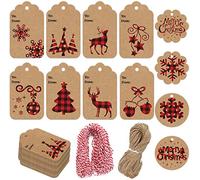 LOKIPA Christmas Kraft Paper Gift Tags,120 Pieces Christmas Label Gift Tag with 230 feet String
