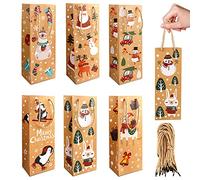 LOKIPA Christmas Kraft Paper Wine Bottle Gift Bags, 12 Pcs Xmas Gift Bags for Christmas Gifts