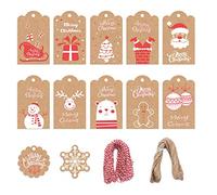 LOKIPA Christmas Label Gift Tags,100 Christmas Kraft Paper Name Tag with 200 feet String
