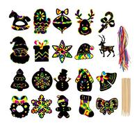 LOKIPA Christmas Scratch Paper Art Ornaments,80 Rainbow Magic Scratch Off Paper Cards with Drawing Sticks&Ribbon for Christmas Decoration