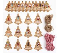 LOKIPA Christmas Tree Gift Tags,120 Pieces Xmas Kraft Paper Gift Label Parcel Present Hanging Tags with 230 Feet String Twine