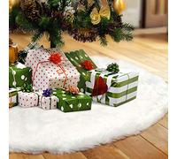 LOKIPA Christmas Tree Skirt，36 inches White Faux Fur Christmas Tree Skirt for Christmas Decorations