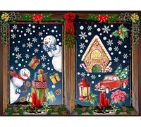LOKIPA Christmas Window Cling Stickers, 8 Sheet Snowman Christmas Gifts Stickers Decals for Christmas Window Display