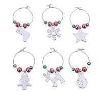 LOKIPA Christmas Wine Glass Charms Rings Marker for Christmas Party Glass Decorations Set of 6