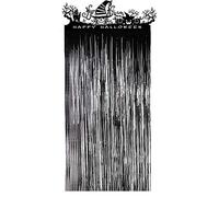 LOKIPA Halloween Door Curtain Black Shiny Tinsel Foil Fringe Curtains for Halloween Decoration, 3.3 x 6.5 feet