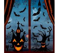 LOKIPA Halloween Window Clings Stickers, 7Sheet Halloween Bats Spiders Window Cling Sticker Decal for Halloween Window Decoration