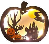 LOKIPA Halloween Wooden Decoration, LED Wooden Light Table Decoration for Halloween Thanksgiving Harvest Fall Autumn, Black
