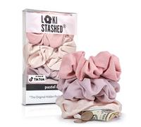 LokiStashed 3-PACK Suede Hair Tie Scrunchies for VSCO Girls & Women, THE ORIGINAL HIDDEN POCKET SCRUNCHIE with Zipper Pocket Storage, Accessories, Small Items, Keys, Money (Pastel)