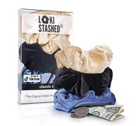 LokiStashed 3-PACK Velvet Hair Tie Scrunchies for VSCO Girls & Women, THE ORIGINAL HIDDEN POCKET SCRUNCHIE with Zipper Pocket Storage, Accessories, Small Items, Keys, Money - Navy, Tan, Black Color