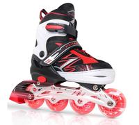 LOKJIJI Adjustable Inline Skates for Children, Girls, Boys, Beginners, Black & Red Inline Skates with Light Up Wheels for Children and Teenagers for Indoor Outdoor Sports (Medium)