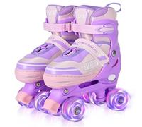 LOKJIJI Roller Skates for Girls Kids Child Beginners, Adjustable 4 Sizes Roller Skates for Kids and Youth with Light Up Wheels, Purple & Pink Kids Roller Skates for Sports (Medium - UK 1-4)